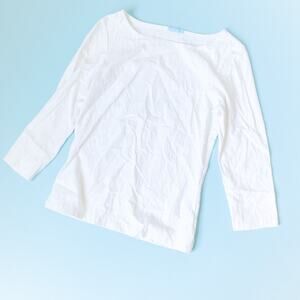 J McLaughlin White Textured Boatneck Blouse Chain Size Small Clean Resort Sailor